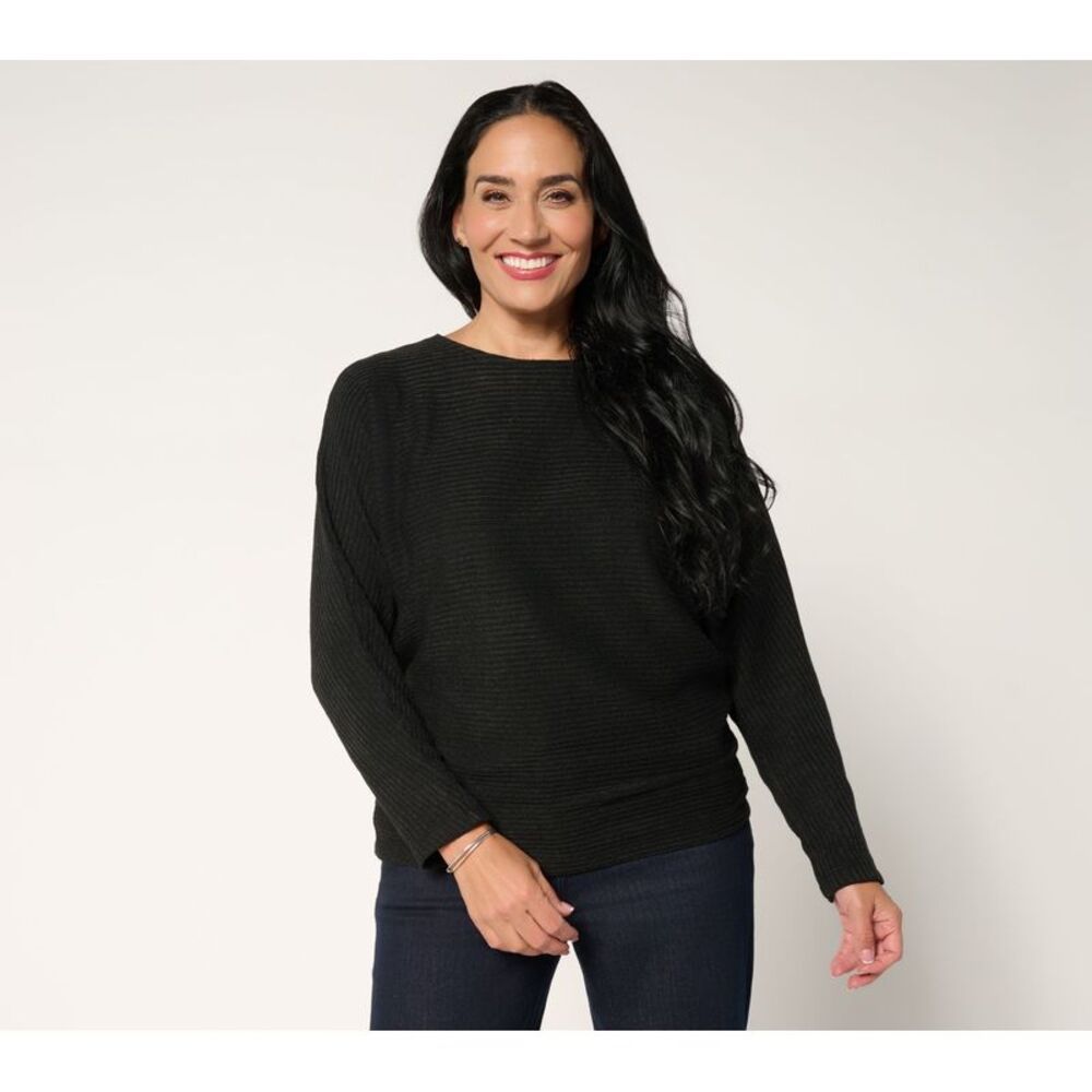SUNNYLiFE Women's Top Sweater Sz L Rib Dolman Sleeve Black A701554